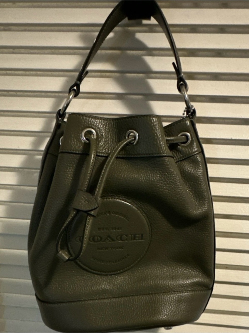 Coach Olive Pebbled Leather Drawstring Hobo
